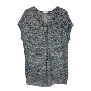 Vince Mixed Stitch Space Dye Knit Sleeveless Sweater Vest. Black/Grey. Size S
